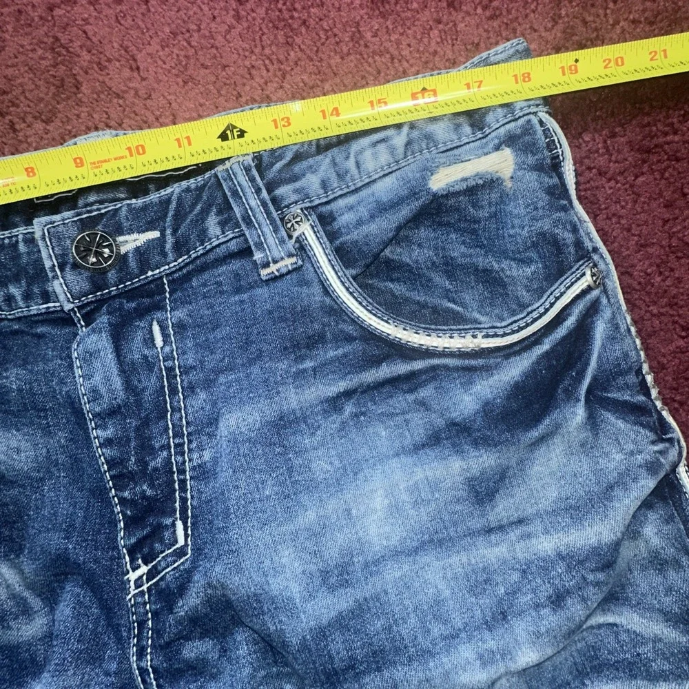 Affliction Grant Men's Jeans 36x32 Blue Distressed Straight Fit Street wear
